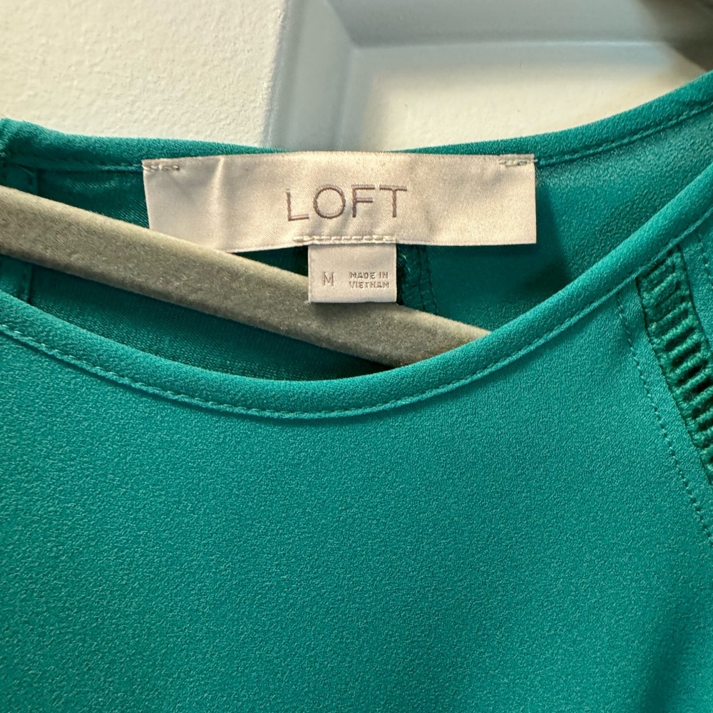 LOFT Teal Blouse with Ruffle Sleeves - Picture 4 of 4